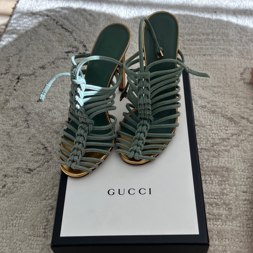 Gucci Angelique suede Green Strappy around the ankle Women's Sandals